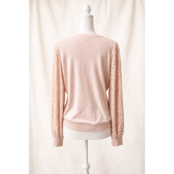 Rio & Rian XL Blush Pink Textured Sleeve Sweater Romantic Feminine Soft Chic - Picture 2 of 11